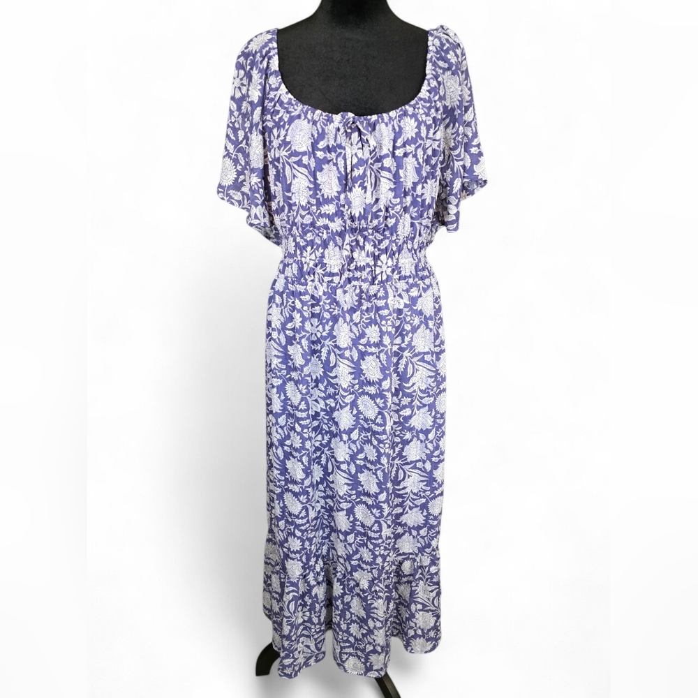 Coastal Cowgirl Floral Boho Maxi Dress Periwinkle Blue White 2X Cottagecore
